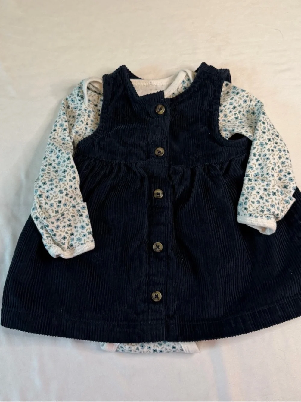 Carter's Navy Corduroy Dress with‎ Blue Floral Onesie